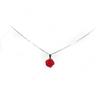 Collana in argento con rosellina rossa