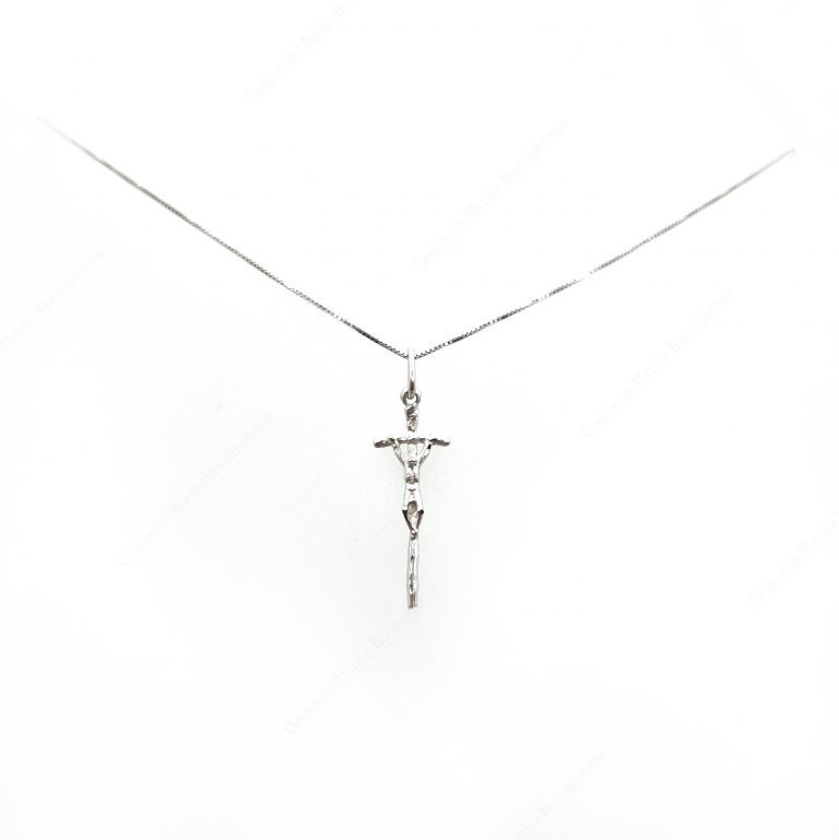 Collana Con Ciondolo Crocefisso In Argento Sterling 925 &ndash; Made In USA, Catena Figaro 24"
