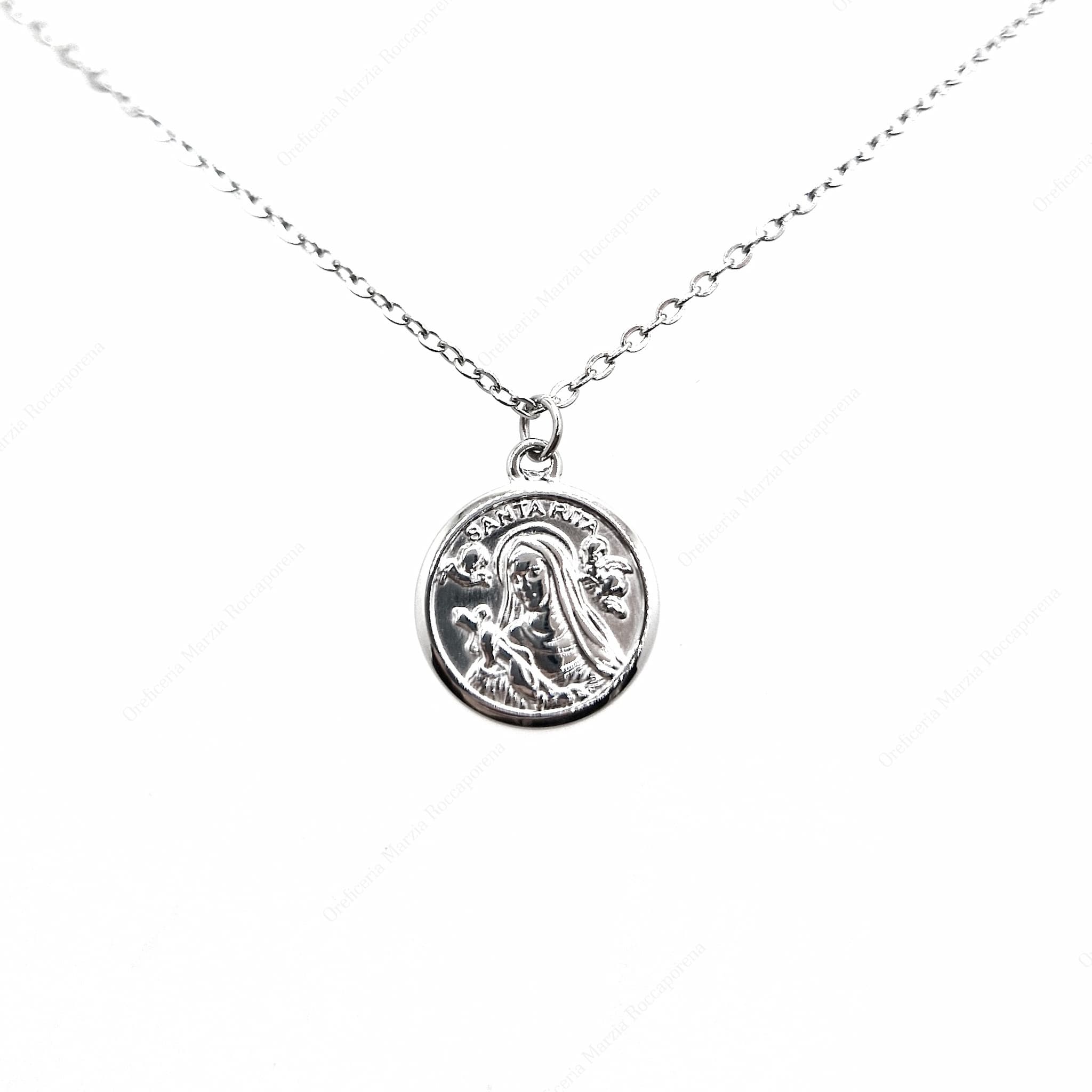 collana in acciaio con medaglia di Santa Rita 14 mm