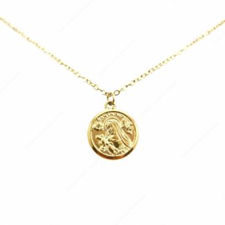 collana in acciaio dorato con medaglia di Santa Rita 14 mm