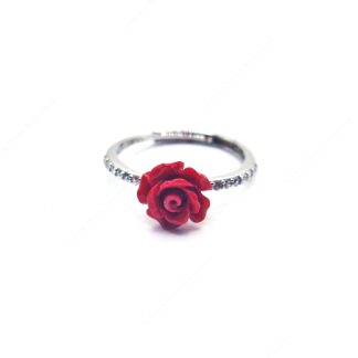 Anello con rosellina rossa e zirconi misura regolabile