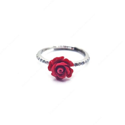 Anello con rosellina rossa e zirconi misura regolabile
