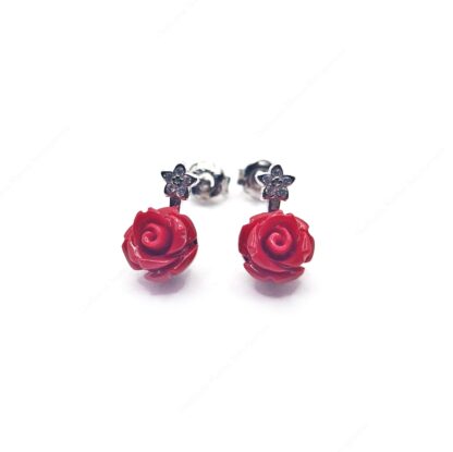 Orecchini in argento con rosellina rossa