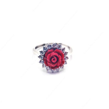 Anello con rosa rossa contornata da zirconi misura regolabile