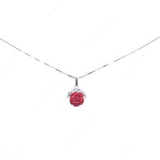 Collana in argento 925 con rosellina rossa e zirconi