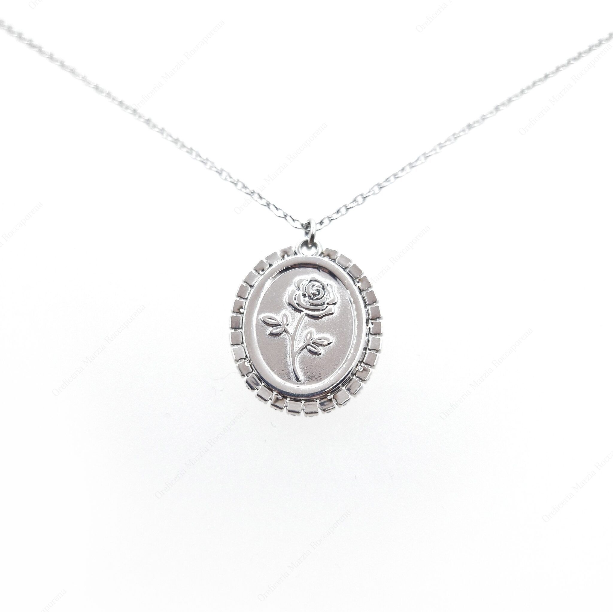 Collana in acciaio con Santa Rita e pietre trasparenti