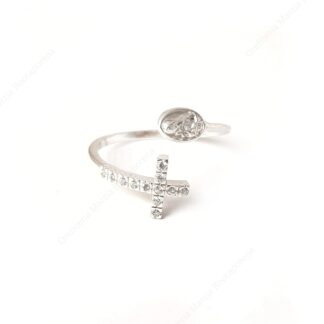 anello con Santa Rita e croce di zirconi