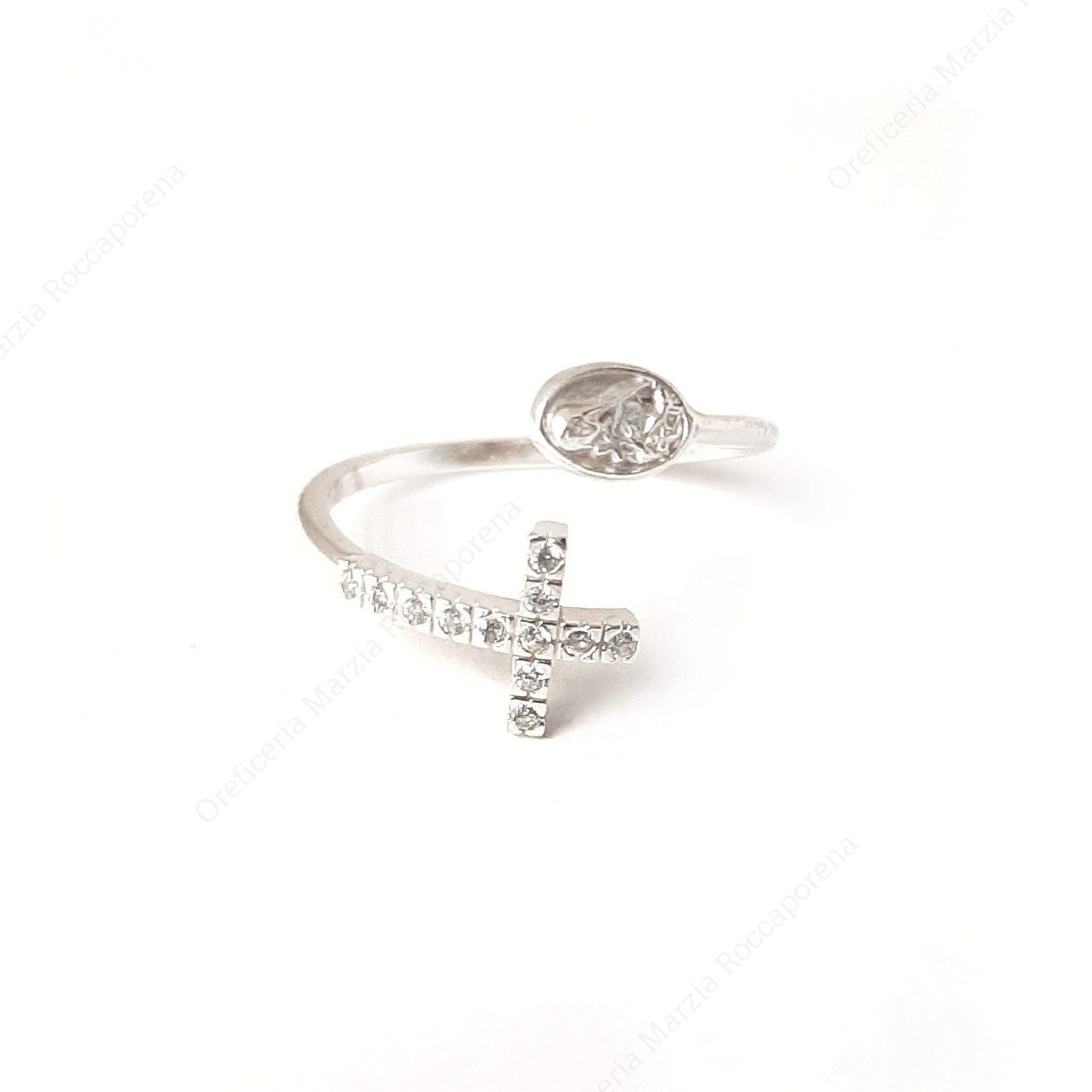 anello con Santa Rita e croce di zirconi
